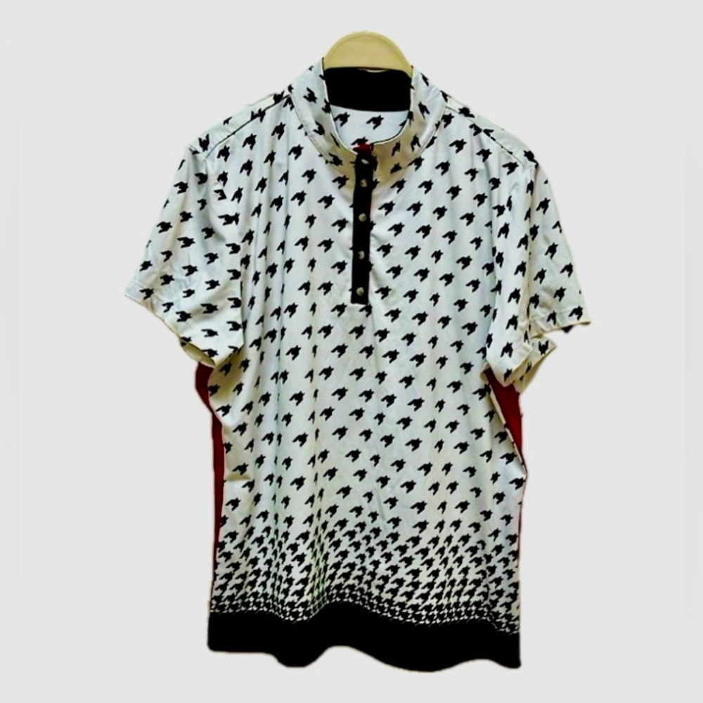 Tail golf polo shirt, short sleeves, 3/4 snap closure, cream, black & red, XL